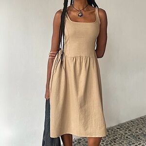 Motel x Pelove Taupe Drop Waist Dress